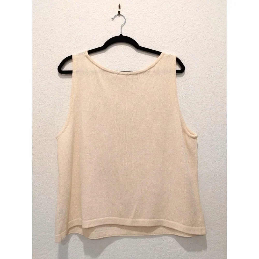 St. John Santana Knit Ivory Crop Length Tank Scoop Neck and Side Slit Top XL - Picture 3 of 12